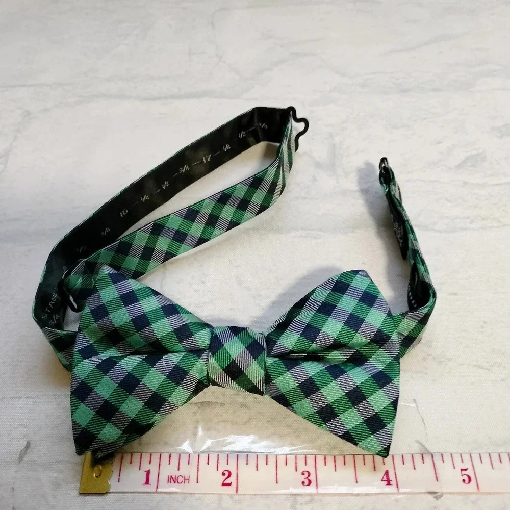 Saddlebred Silk Blend Bowtie Blue Green Teal Checks Plaid Adjustable Classic B